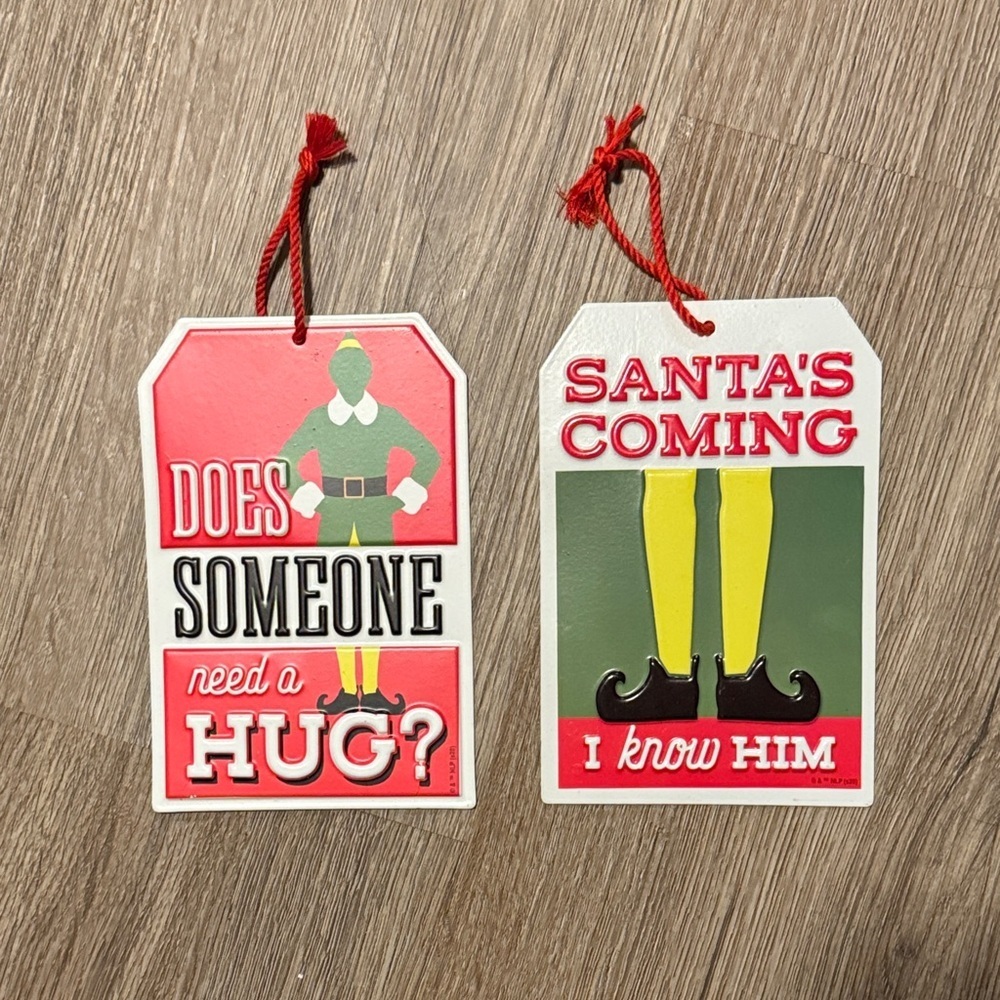 Festive Holiday Tin Signs with Elf Design